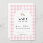 ピンクと白のバッファローチェックのプレイドベビーシャワー 招待状 (正面/裏面)