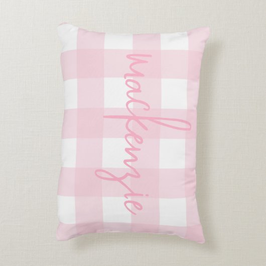 ピンクと白のバッファローチェック付きの名前 アクセントクッション (裏面(縦))