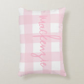 ピンクと白のバッファローチェック付きの名前 アクセントクッション (正面(垂直))