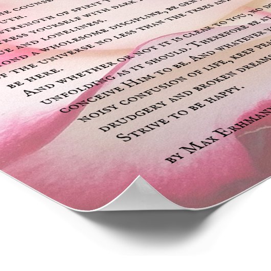 ピンクと白のバラとデシデラタの詩 ポスター (角)