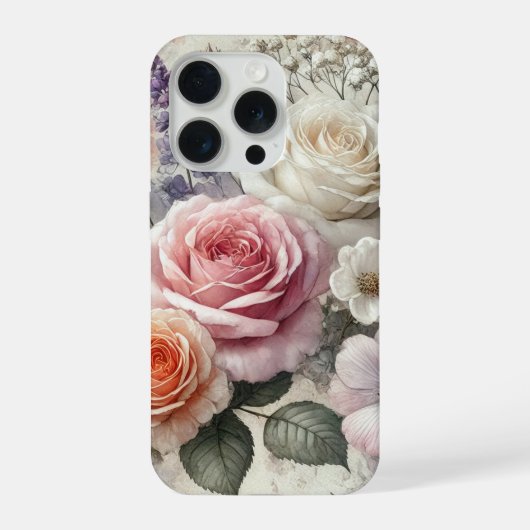 ピンクと白のバラのエレガントなスマホケース iPhoneケース (裏面)