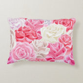 ピンクと白のバラのシームレスなパターン。フラワーテクスチャ アクセントクッション (裏面)