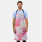 ピンクと白のバラのシームレスなパターン。フラワーテクスチャ エプロン (着用した状態)