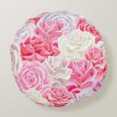 ピンクと白のバラのシームレスなパターン。フラワーテクスチャ ラウンドクッション (裏面)