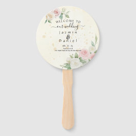 ピンクと白のバラの夕暮れ開花プログラムファン ハンドファン