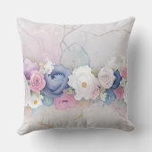 ピンクと白のバラの花とパステルブルー クッション (裏面)