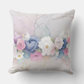 ピンクと白のバラの花とパステルブルー クッション (正面)