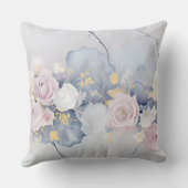 ピンクと白のバラの花とパステルブルー クッション (裏面)