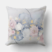 ピンクと白のバラの花とパステルブルー クッション (正面)