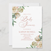ピンクと白のバラの花のベビーシャワー 招待状 (正面)