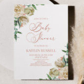 ピンクと白のバラの花のベビーシャワー 招待状