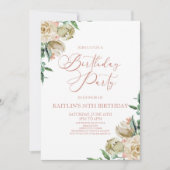ピンクと白のバラの花の誕生日パーティー 招待状 (正面)