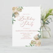 ピンクと白のバラの花の誕生日パーティー 招待状 (スタンド正面)