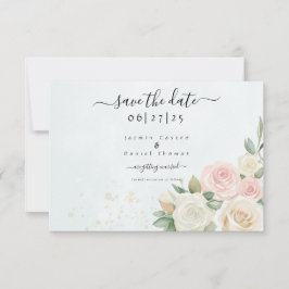 ピンクと白のバラの花 結婚延期はがき(フラットタイプ) セーブザデート