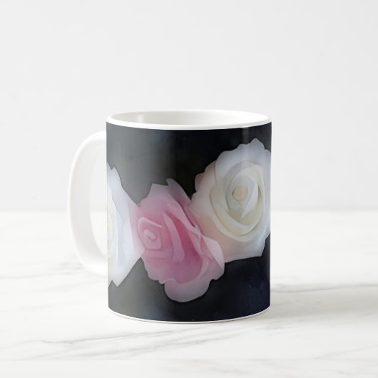 ピンクと白のバラ花アートマグ コーヒーマグカップ (正面左)