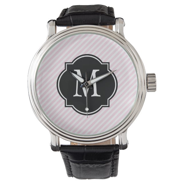 ピンクと白のパタストライプのーン 腕時計 (正面)