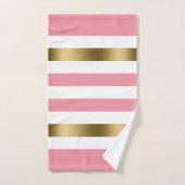 ピンクと白のパタストライプーン金ゴールドアクセント バスタオルセット (ハンドタオル)