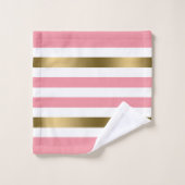 ピンクと白のパタストライプーン金ゴールドアクセント バスタオルセット (ウォッシュタオル)