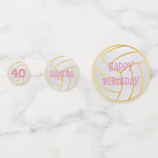 ピンクと白のパーティーグリッターバレーボール コンフェッティ (正面)