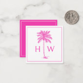 ピンクと白のパームパルメットツリーモノグラム ノートカード (正面/裏面インサイチュ)