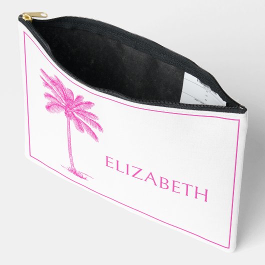 ピンクと白のパームパルメットパーソナライズされたツリー アクセサリーポーチ (見開き)