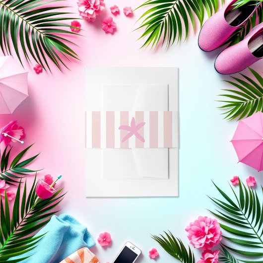 ピンクと白のヒトデストライプのビーチソーシャルクラブ 招待状ベリーバンド