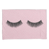 ピンクと白のピンドットパターンの黒まつげ 枕カバー (正面右)