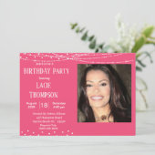 ピンクと白のフォト誕生日 招待状 (スタンド正面)