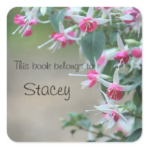 ピンクと白のフクシア花ブックプレートシール