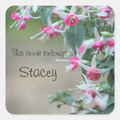 ピンクと白のフクシア花ブックプレートシール スクエアシール (正面)