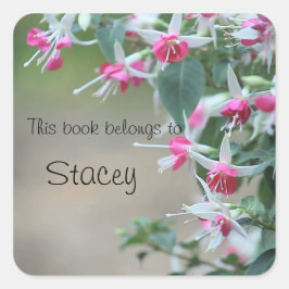 ピンクと白のフクシア花ブックプレートシール スクエアシール
