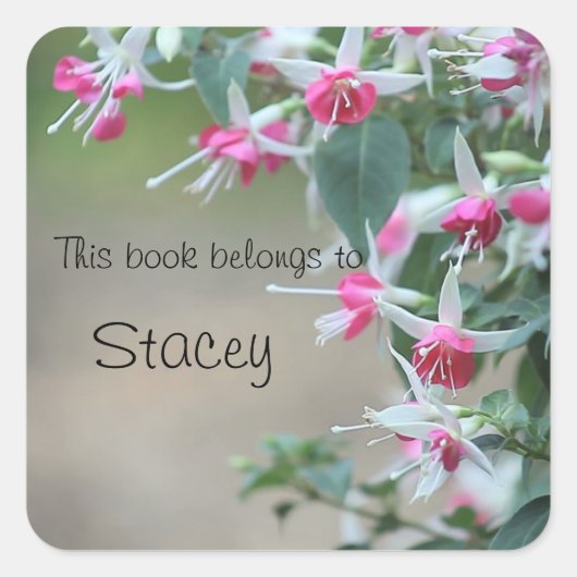 ピンクと白のフクシア花ブックプレートシール スクエアシール (正面)