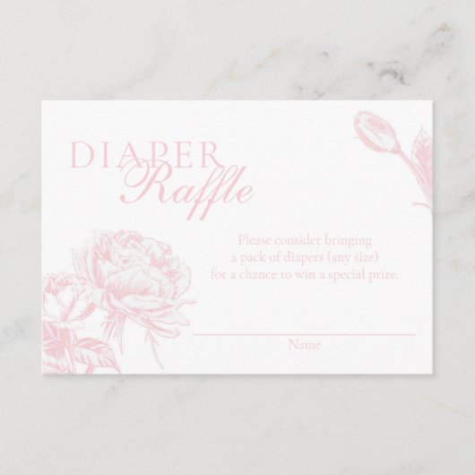 ピンクと白のフローラおむつラッフル エンクロージャーカード (正面)