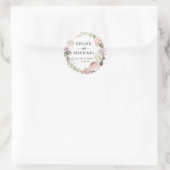 ピンクと白のフローラの結婚お気に入りシール ラウンドシール (バッグ)