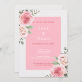 ピンクと白のフローラの結婚水色 招待状 (正面/裏面)