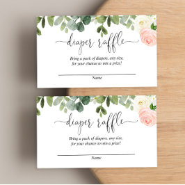 ピンクと白のフローラの緑の女の子おむつラッフル エンクロージャーカード