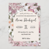 ピンクと白のフローラアクエカまたはアメン招待状 招待状 (正面/裏面)