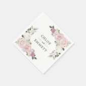 ピンクと白のフローラカスタムウェディングナプキン スタンダードカクテルナプキン (角)