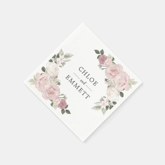 ピンクと白のフローラカスタムウェディングナプキン スタンダードカクテルナプキン (角)