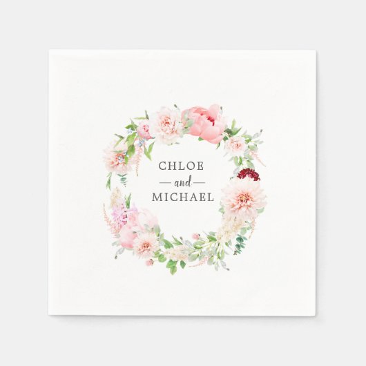 ピンクと白のフローラカスタムウェディング スタンダードカクテルナプキン (正面)