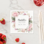 ピンクと白のフローラカスタムバプテスマ スタンダードカクテルナプキン (インサイチュ)