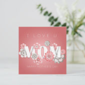 ピンクと白のフローラタイポグラフィ母の日 シーズンカード (スタンド正面)