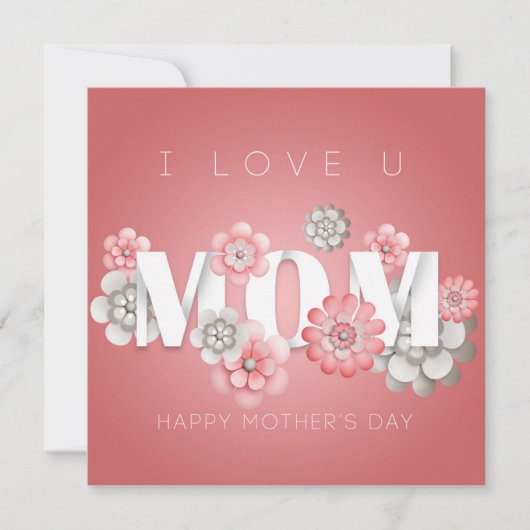 ピンクと白のフローラタイポグラフィ母の日 シーズンカード (正面)