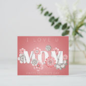 ピンクと白のフローラタイポグラフィ母の日 シーズンポストカード (スタンド正面)