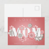 ピンクと白のフローラタイポグラフィ母の日 シーズンポストカード (正面/裏面)