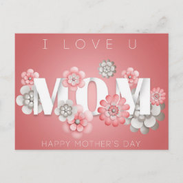 ピンクと白のフローラタイポグラフィ母の日 シーズンポストカード
