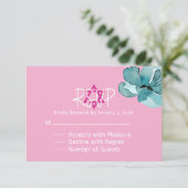 ピンクと白のフローラバルミツワー応答カード 出欠カード (スタンド正面)