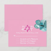 ピンクと白のフローラバルミツワー応答カード 出欠カード (正面/裏面)