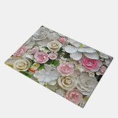 ピンクと白のフローラプリント ドアマット (アングル)