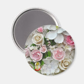 ピンクと白のフローラプリント マグネット (正面/裏面)